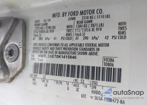 2019 Ford Transit Connect Xl z USA, uszkodzony, nr VIN NM0LS6E70K1415846